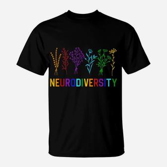 Neurodiversity Autism Awareness Adhd Rainbow Flower Autistic T-Shirt | Crazezy