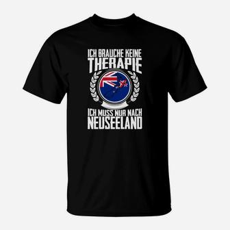 Neuseeland Therapie Schwarzes T-Shirt, Slogan & Flaggenmotiv - Seseable