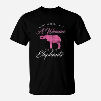 Never Underestimate A Woman Who Loves Elephants T-Shirt - Thegiftio