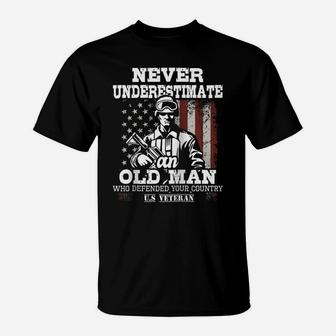 Never Underestimate An Old Man - Patriotic Us Veteran Flag Raglan Baseball Tee T-Shirt | Crazezy