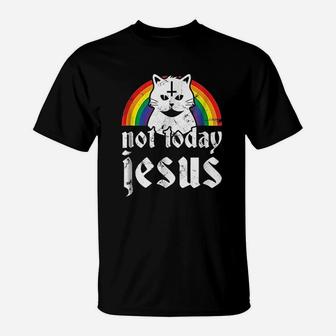 Not Today Jesus Rainbow Cat T-Shirt | Crazezy