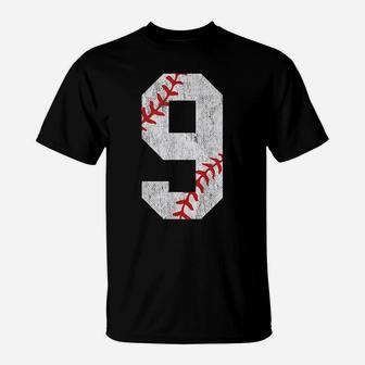Number 9 Vintage 9Th Birthday Baseball Lover 9 Years Old T-Shirt | Crazezy AU