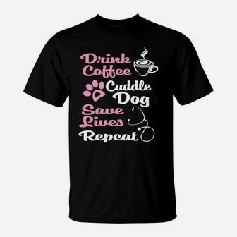 Nurse Dog Coffee Hoodie Cute Paw Print For A Nurse Dog Mom T-Shirt | Crazezy