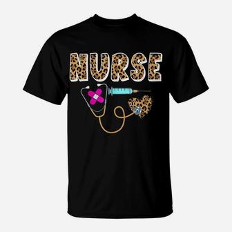 Nurse Life Rn Lpn Cna Healthcare Cheetah Heart Leopard Funny T-Shirt | Crazezy