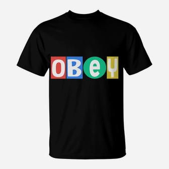 Obey Text In 4 Colors - Black T-Shirt | Crazezy