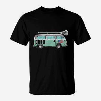 Ohio Retro Hippie Van State Lacrosse Lax Graphic T-Shirt | Crazezy