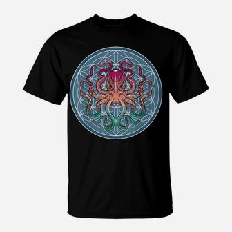 Oktopus Kraken Squid Flower Of Life From Perfect Circles T-Shirt | Crazezy