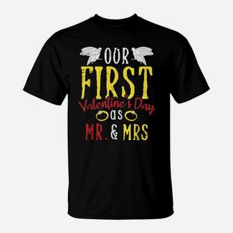 Our First Valentines Day Married Couple Mr And Mrs T-Shirt - Monsterry DE