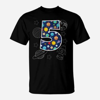Outer Space 5 Year Old 5Th Birthday Party Boys Girls Space T-Shirt | Crazezy UK