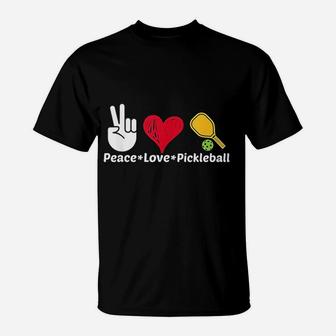 Paddleball Sports Mom Dad Retirement Peace Love Pickleball T-Shirt | Crazezy UK