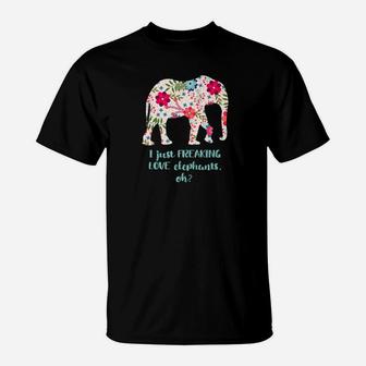 Pale Floral Freaking Love Elephants Elephant Animal T-Shirt - Thegiftio UK