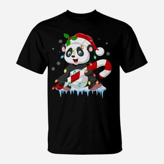 Panda In Santa Hat Xmas Tree Lights Ugly Christmas Pajamas Sweatshirt T-Shirt | Crazezy CA