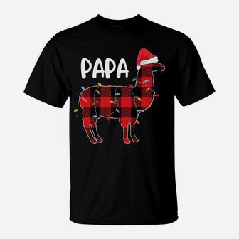 Papa Llama Christmas Red Plaid Matching Family Pajama T-Shirt | Crazezy AU