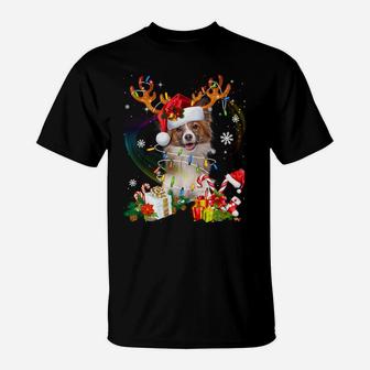 Papillon Reindeer Christmas Lights Funny Dog Xmas Gift Sweatshirt T-Shirt | Crazezy DE