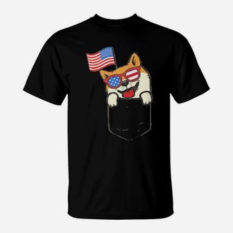 Patriot Pocket Shiba Inu Cute Usa Flag 4Th Of July Dog Lover T-Shirt - Monsterry