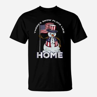 Patriotic Snowman With Us Flag Xmas Novelty T-Shirt - Monsterry