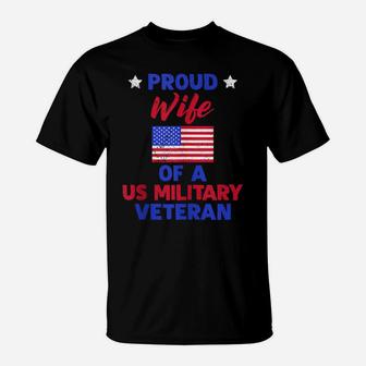 Patriotic Us Flag Proud Wife Of A Us Military Veteran Gift T-Shirt | Crazezy CA