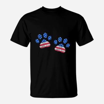 Paw Print Usa Flag I Love Dogs Patriotic 4Th Of July T-Shirt | Crazezy AU