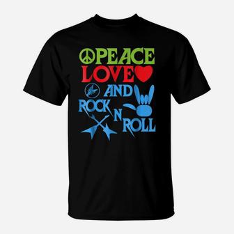 Peace, Love And Rock N Roll Shirt Gift Idea For Man & Woman T-Shirt - Thegiftio UK