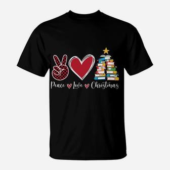 Peace Love Christmas Tshirt - Funny Christmas Tree Book Tree T-Shirt | Crazezy