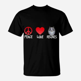 Peace Love Felines Adorable Kitty Cat Lovers Kitten Novelty Raglan Baseball Tee T-Shirt | Crazezy AU