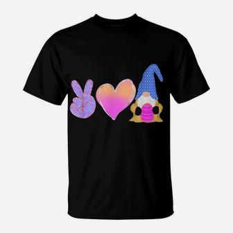 Peace Love Gnome Holding Easter Egg Love Easter Gnome T-Shirt | Crazezy