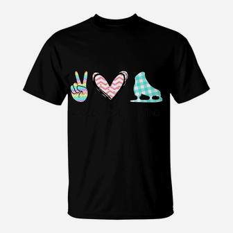 Peace Love Ice Skating Cute Design For Women Teen Girls T-Shirt | Crazezy CA