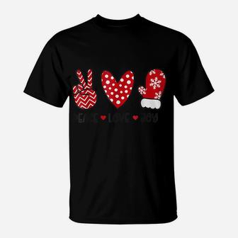 Peace Love Joy Merry Christmas Cute Snow Glove T-Shirt | Crazezy