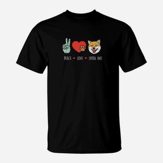Peace Love Shiba Inu Cute Japanese Pet Dog Doge Meme Gift T-Shirt | Crazezy DE