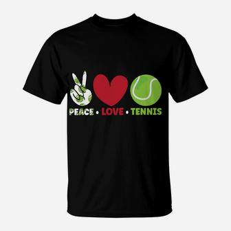 Peace Love Tennis Funny Tennis Lover Shirt Tennis Player T-Shirt | Crazezy