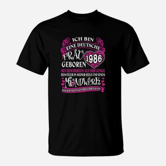 Personalisiertes 1986 Geburtsjahr T-Shirt, Design Deutsche Powerfrau - Seseable