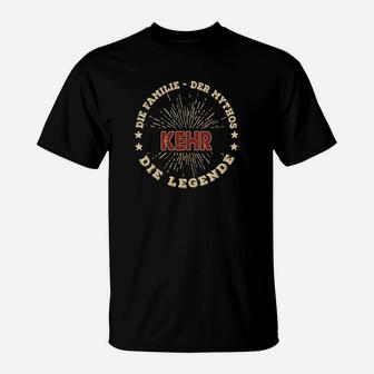 Personalisiertes Schwarzes T-Shirt, Goldener Aufdruck: Familie Mythos Kehr Legende - Seseable