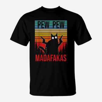 Pew Pew Madafakas Vintage Crazy Cat Funny Graphic T-Shirt | Crazezy