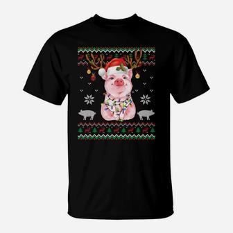 Pig Reindeer Santa Xmas Light Ugly Sweater Christmas Gifts Sweatshirt T-Shirt | Crazezy