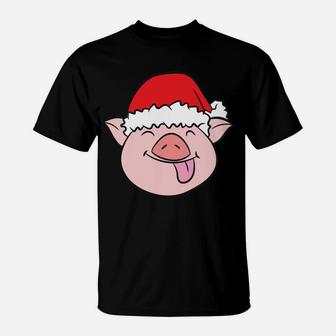 Pig With Santa Hat Funny Pig Lover Christmas Pig T-Shirt | Crazezy