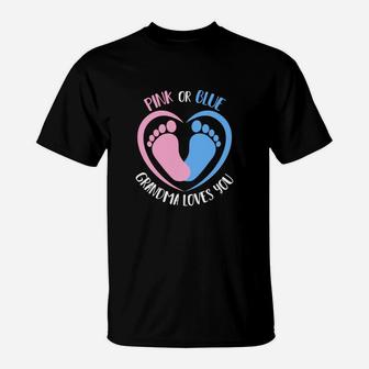 Pink Or Blue Grandma Loves You Gender Reveal T-Shirt - Thegiftio UK