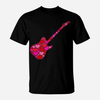 Pink Red Heart Valentines Day For Musician - Electric Guitar T-Shirt | Crazezy