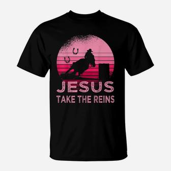 Pink Retro Horse Barrel Racing Jesus Take The Reins Rodeo T-Shirt | Crazezy UK