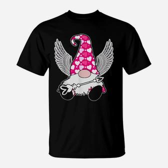 Pink Valentine Gnome Cupid Cute Hearts Happy Valentines Day T-Shirt - Monsterry