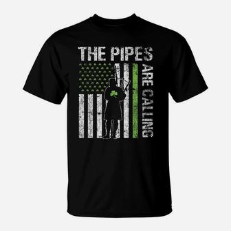 Pipes Are Calling Patricks Day Irish Bagpipe America Flag T-Shirt | Crazezy AU