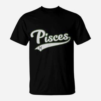 Pisces March Birthday Astrology Shirt Retro Baseball Script T-Shirt | Crazezy UK