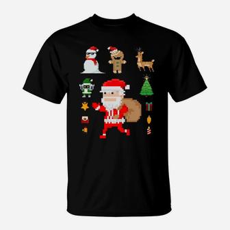 Pixel Art 8Bit Santa Claus And Friends T-Shirt - Monsterry