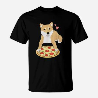 Pizza Shiba Inu Dog Hearts Doggo Meme T-Shirt | Crazezy