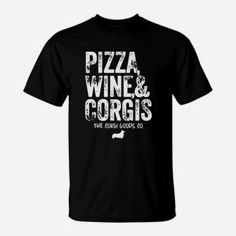 Pizza Wine And Corgis The Corgi Goods Co Canvas T-Shirt - Monsterry