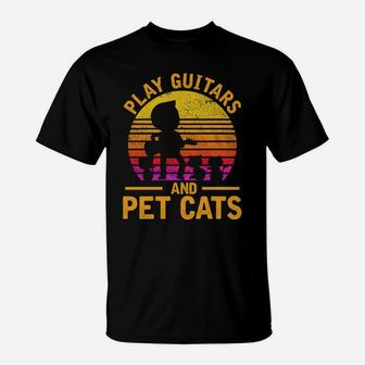 Play Guitars And Pet Cats Musician Cute Kitten Lover T-Shirt | Crazezy DE