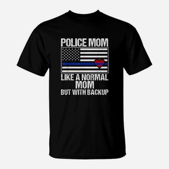 Police Mom Blue Line Flag Heart T-Shirt | Crazezy