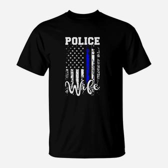 Police Wife Police Officer Wife Gift American Flag T-Shirt | Crazezy