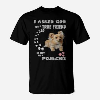 Pomahuahua Dog Mom, Chimeranian Dad Chi Pom Pun, Cute Pomchi T-Shirt | Crazezy