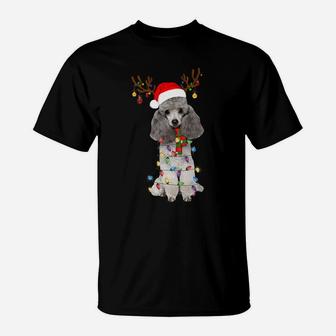 Poodle Christmas Tee Reindeer Christmas Lights Pajama Gift T-Shirt | Crazezy
