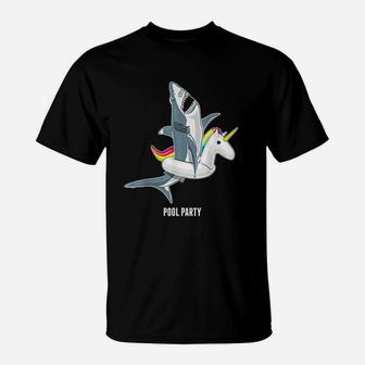 Pool Party Unicorn Float Funny Shark Lover T-Shirt | Crazezy